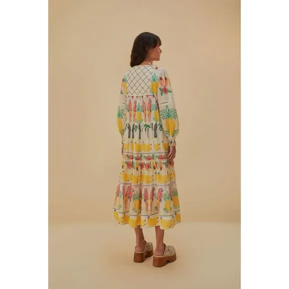 Farm Rio Off-White Tropicolors Yoke Embroidered Midi Dress Small NEW Midi Farm Rio Off-White Tropicolors Yoke Embroidered Midi Dress Small NEW Midi